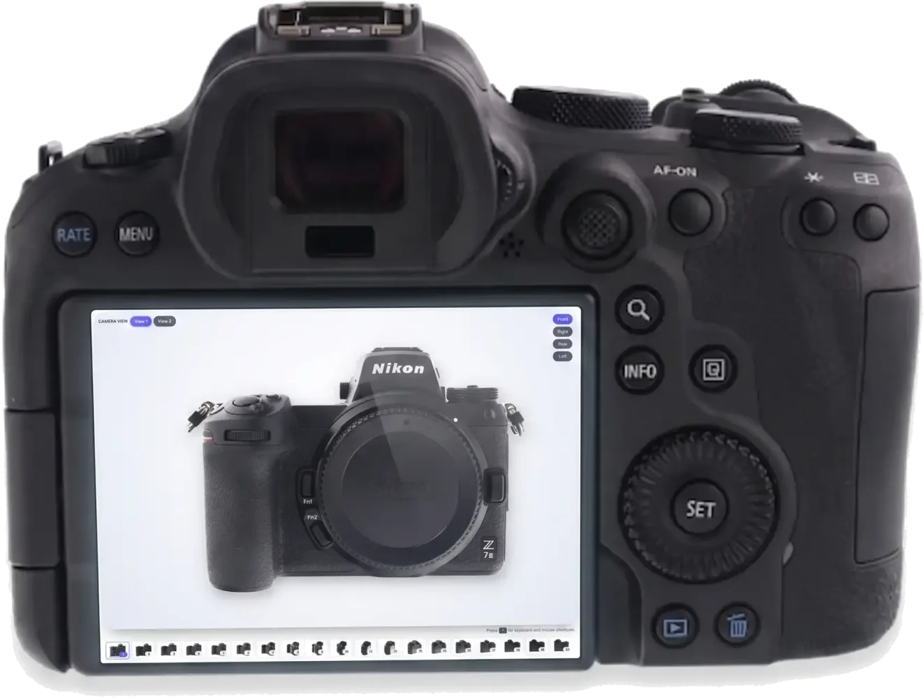 The back of an individually photographed camera showing its 360-degree viewer