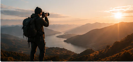Photographer making pictures in a mountain landscape