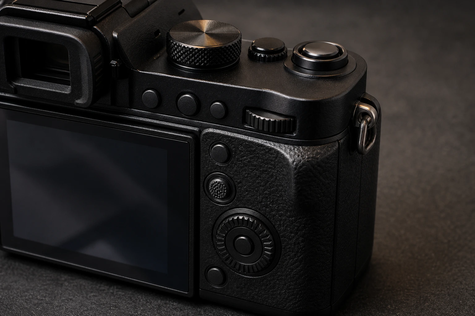 Close view of a camera body and shutter controls