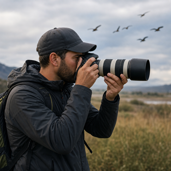 David, a wildlife photographer using a DSLR and long lens