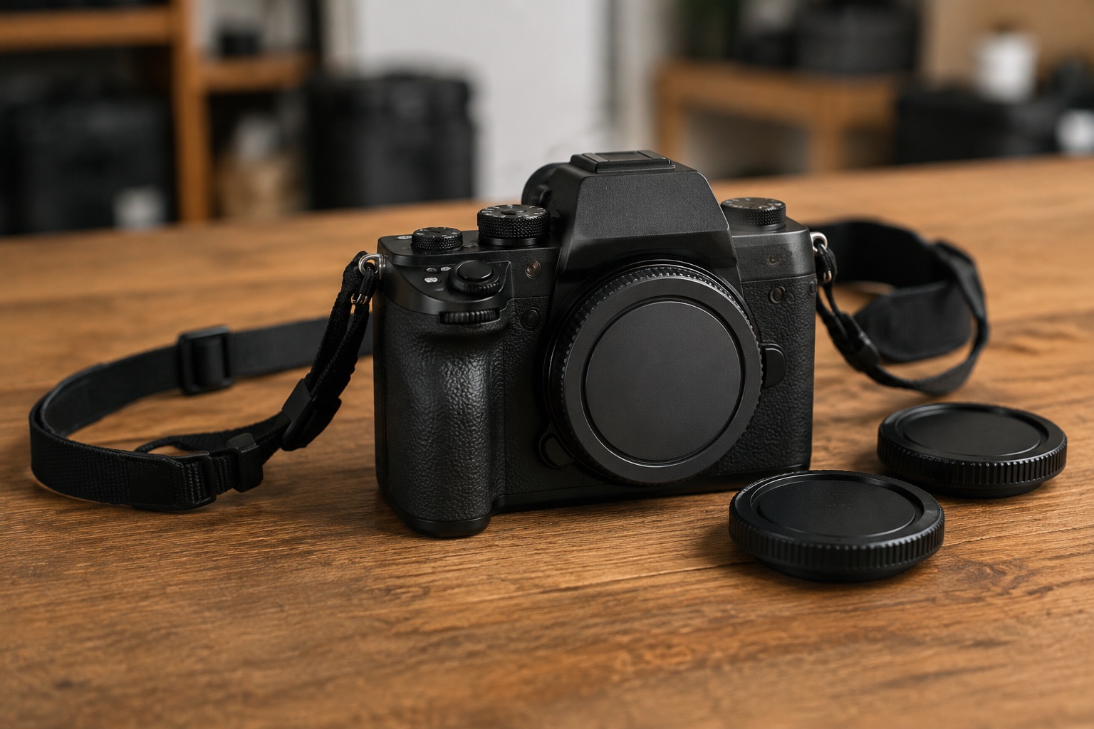 Camera body prepared with its protective cap fitted