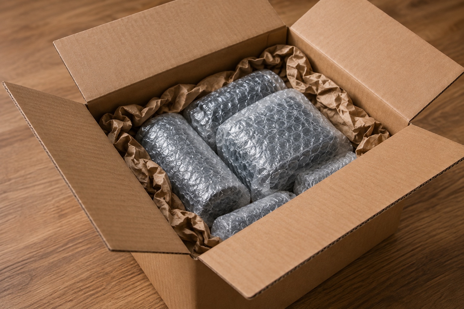 Strong cardboard shipping box with protective packing material