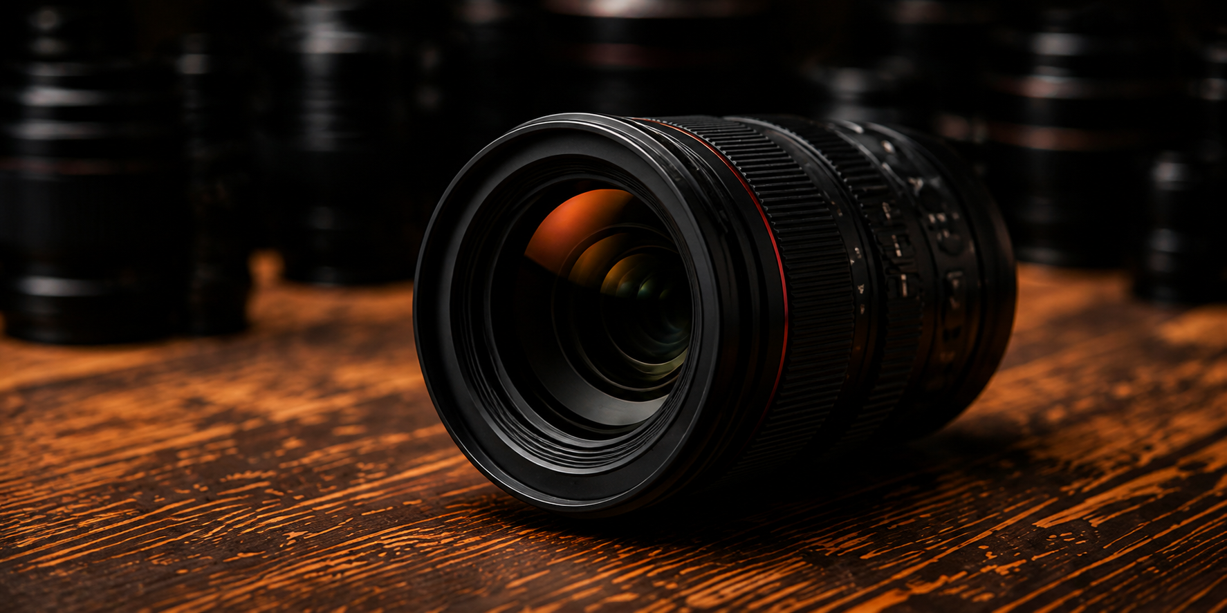 A professional camera lens on an inspection workbench